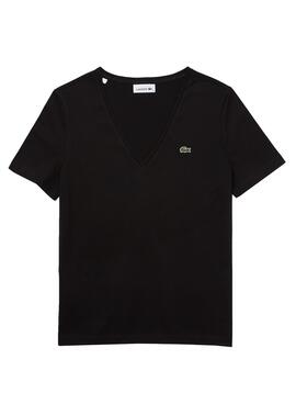 Camiseta Lacoste Cuello V para Mujer Negro