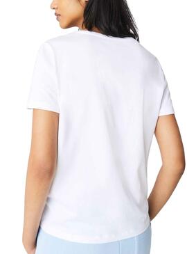 Camiseta Lacoste Cuello V para Mujer Blanca