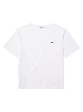 Camiseta Lacoste Cuello V para Mujer Blanca