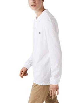 Polo Lacoste Básico Manga Larga Hombre Blanco