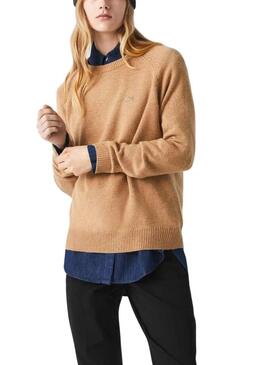 Jersey Lacoste Cuello Redondo para Mujer Camel