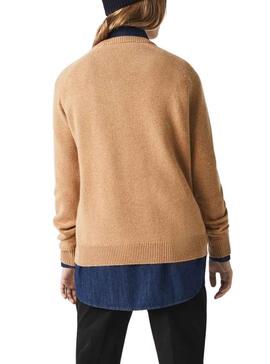 Jersey Lacoste Cuello Redondo para Mujer Camel