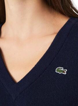 Jersey Lacoste Cuello Pico para Mujer Marino