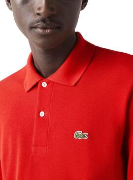 Polo Lacoste Manga Larga para Hombre Rojo