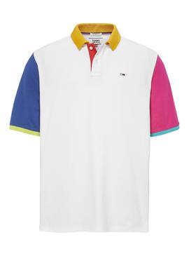 Polo Tommy Jeans Color Block Blanco Hombre