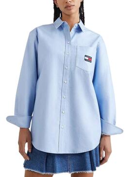 Camisa Tommy Jeans Boyfriend para Mujer Azul Claro