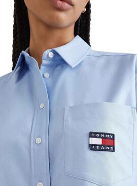 Camisa Tommy Jeans Boyfriend para Mujer Azul Claro