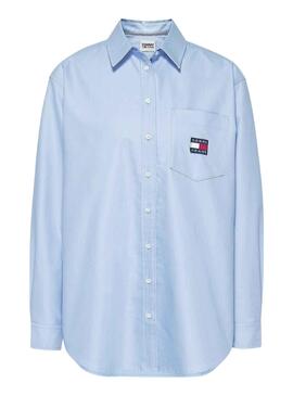 Camisa Tommy Jeans Boyfriend para Mujer Azul Claro