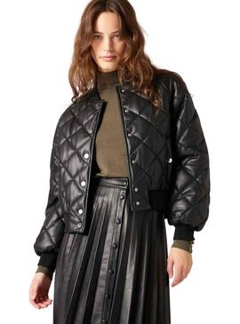 Chaqueta Naf Naf Acolchada Rombos para Mujer Negra