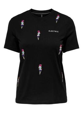 Camiseta Only Kita Estampado Rayos Negra Mujer