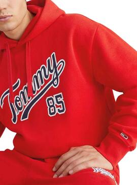 Sudadera Tommy Jeans Relaxed College Hombre Roja