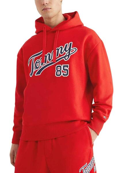Sudadera Tommy Jeans Relaxed College Hombre Roja