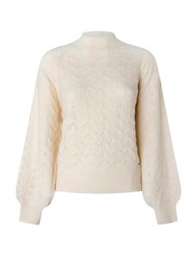 Jersey Pepe Jeans Briseis Calado Beige Para Mujer