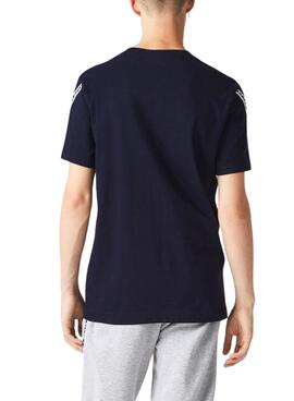 Camiseta Lacoste Franjas Marina Para Hombre