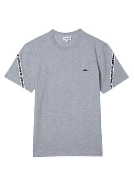 Camiseta Lacoste Bandas Logo para Hombre Gris