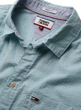 Camisa Tommy Jeans Rayas Turquesa Hombre