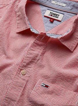 Camisa Tommy Jeans Rayas Rojo Hombre