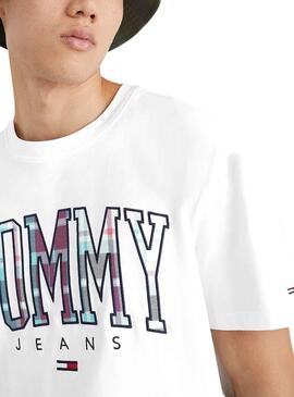 Camiseta Tommy Jeans Classic Tartan Hombre Blanca