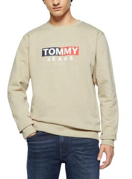 Sudadera Tommy Jeans Entry Flag Beige Para Mujer