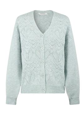 Cardigan Naf Naf Corto Brocado para Mujer Celeste