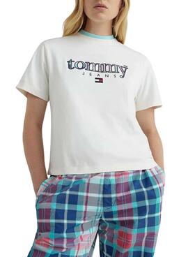 Camiseta Tommy Jeans Classic Tartan Mujer Blanca