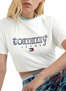 Camiseta Tommy Jeans Classic Tartan Mujer Blanca