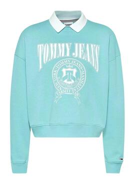 Sudadera Tommy Jeans Varsity Polo Mujer Turquesa