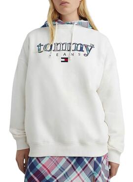 Sudadera Tommy Jeans Tartan para Mujer Blanca