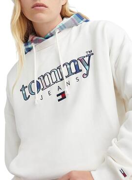 Sudadera Tommy Jeans Tartan para Mujer Blanca