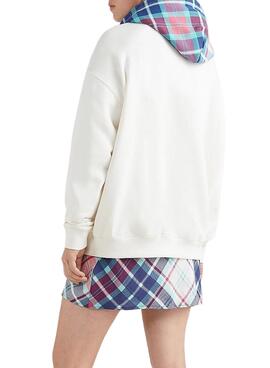 Sudadera Tommy Jeans Tartan para Mujer Blanca