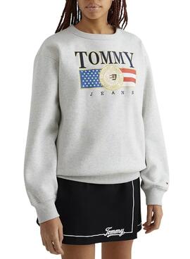 Sudadera Tommy Jeans Relaxed Luxe para Mujer Gris