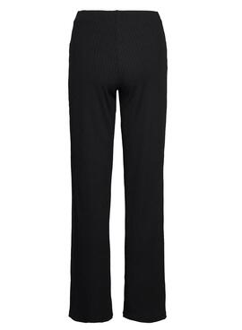 Pantalón Calvin Klein Shiny Rib Wide Negro Mujer