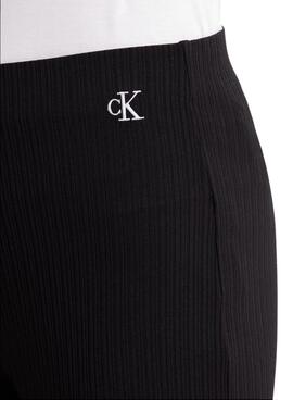 Pantalón Calvin Klein Shiny Rib Wide Negro Mujer