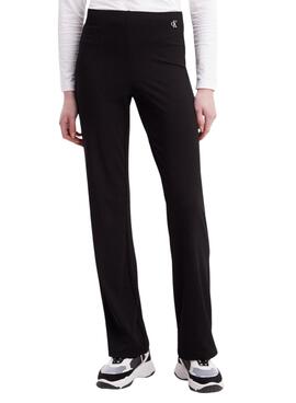 Pantalón Calvin Klein Shiny Rib Wide Negro Mujer