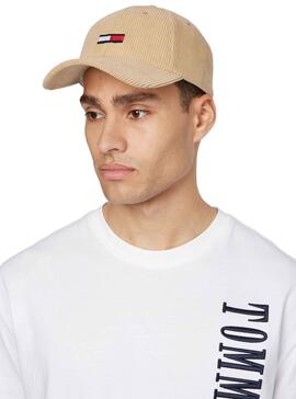 Gorra Tommy Jeans Flag Corduroy Hombre Beige