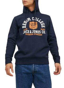 Sudadera Jack and Jones Logo Capucha Marino Hombre