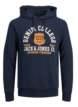 Sudadera Jack and Jones Logo Capucha Marino Hombre