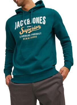 Sudadera Jack and Jones Logo Capucha Verde Hombre