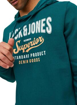 Sudadera Jack and Jones Logo Capucha Verde Hombre