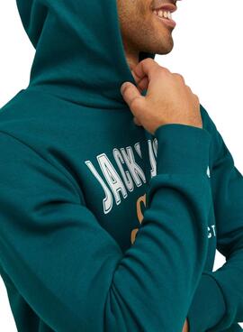 Sudadera Jack and Jones Logo Capucha Verde Hombre