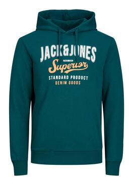 Sudadera Jack and Jones Logo Capucha Verde Hombre