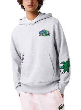 Sudadera Lacoste Holiday Estampada Hombre Gris