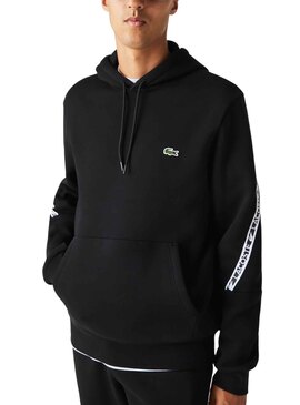 Sudadera Lacoste Con Capucha Y Rayas Negro Hombre