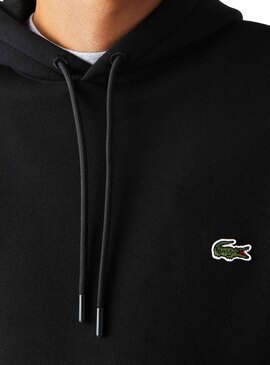 Sudadera Lacoste Con Capucha Y Rayas Negro Hombre