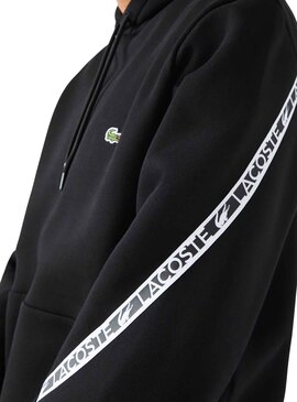 Sudadera Lacoste Con Capucha Y Rayas Negro Hombre