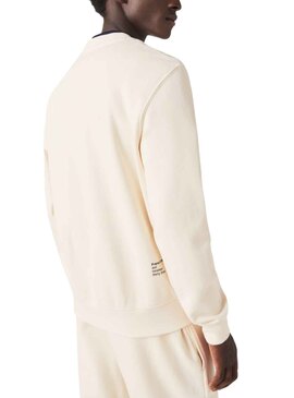 Sudadera Lacoste Inscripción Beige Para Hombre