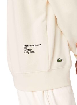 Sudadera Lacoste Inscripción Beige Para Hombre