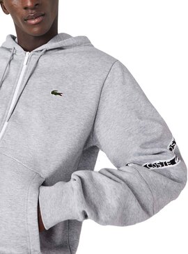 Sudadera Lacoste Banda Logo Gris Para Hombre