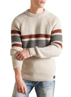 Jersey Superdry Classic Pattern Crew Beige Hombre