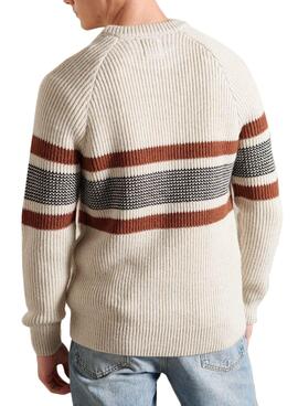 Jersey Superdry Classic Pattern Crew Beige Hombre
